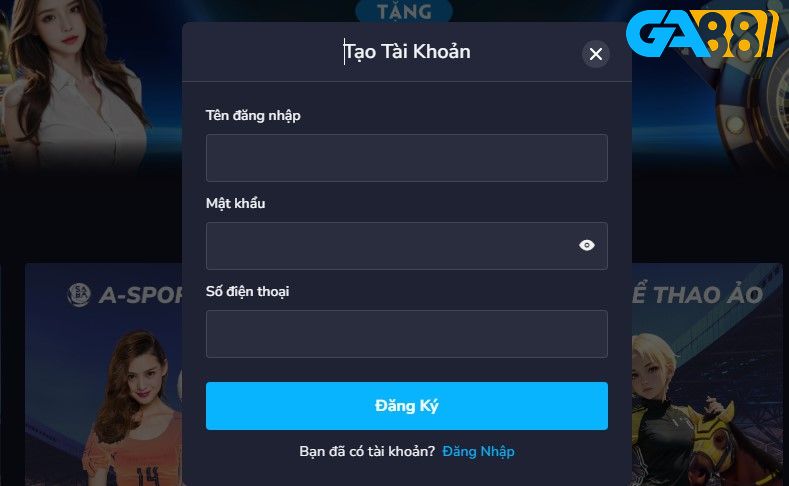 Đăng ký tài khoản GA88