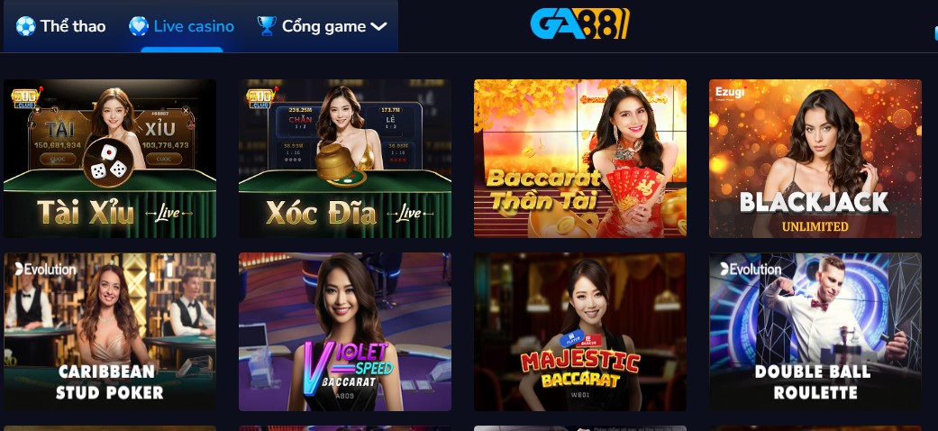 Live casino GA88 noi hội tụ cao thủ